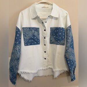 NWT White and Blue Paisley- Handkerchief Design Denim Shacket/Top.